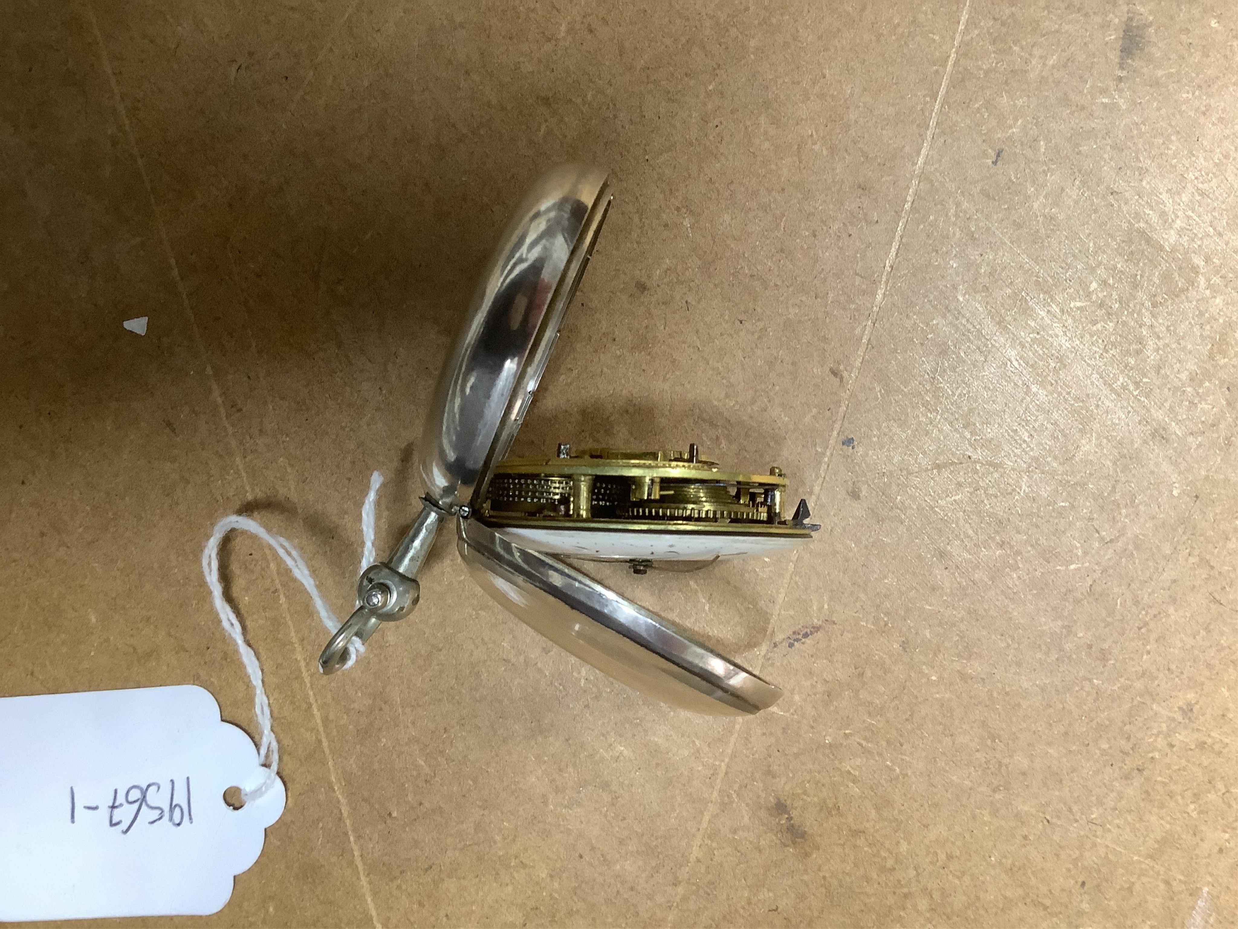 A George III silver pair cased verge pocket watch, by Philip Moses of Falmouth, with Roman dial, the signed movement numbered 70514, case diameter 56mm.